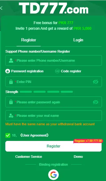 TD777 Game is best real earning platform